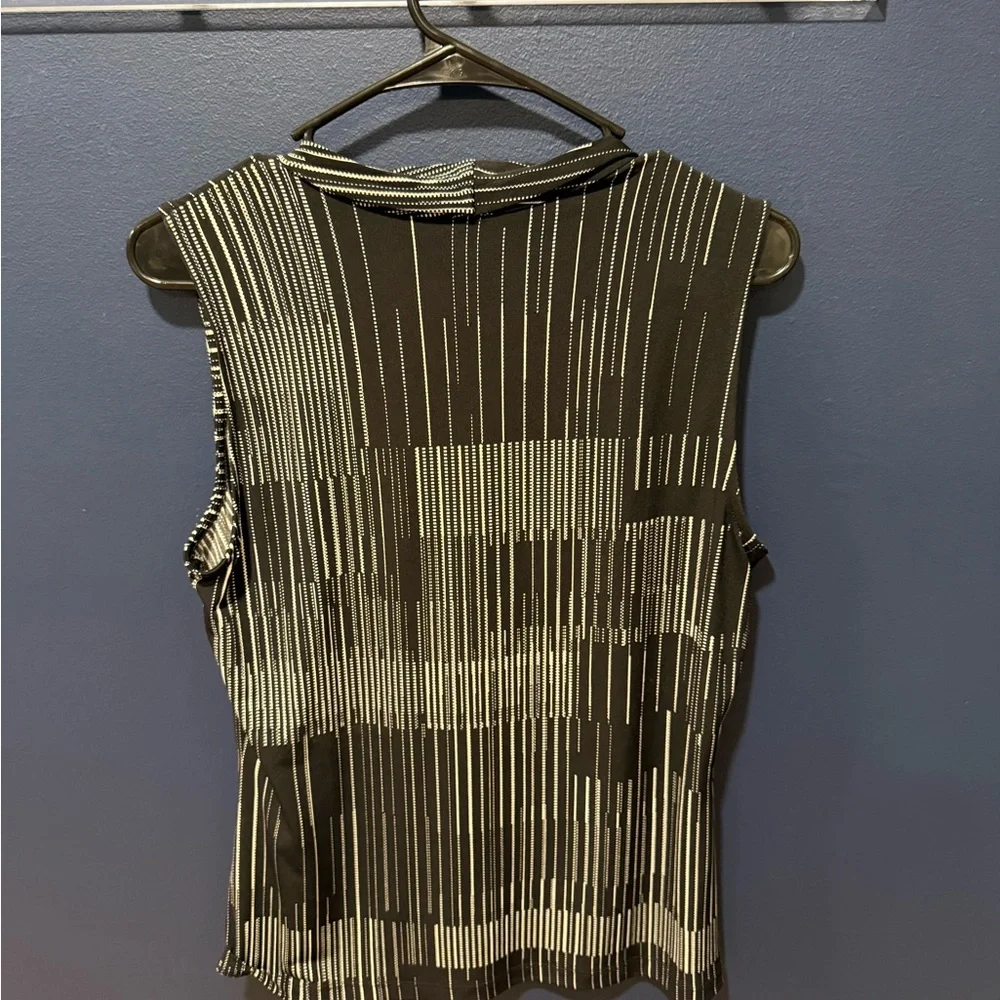 Calvin Klein Black & White Striped V-Neck Sleeveless Top - Picture 2 of 3